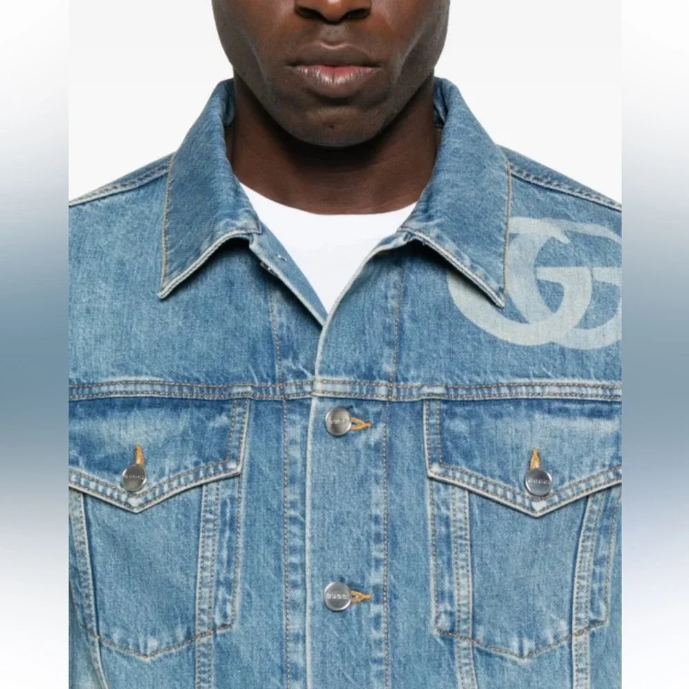 Gucci GG Logo Collared Button Up Denim Men's Jacket sz 54/XXL